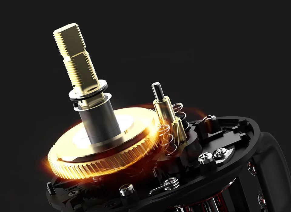 Fishing reel spinning mechanism showing left hand and right hand wheel options