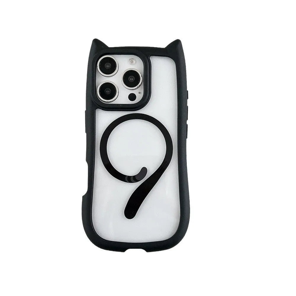 Transparent acrylic and TPU phone case with magnetic suction for IPhone 17 Pro Max in black and pink