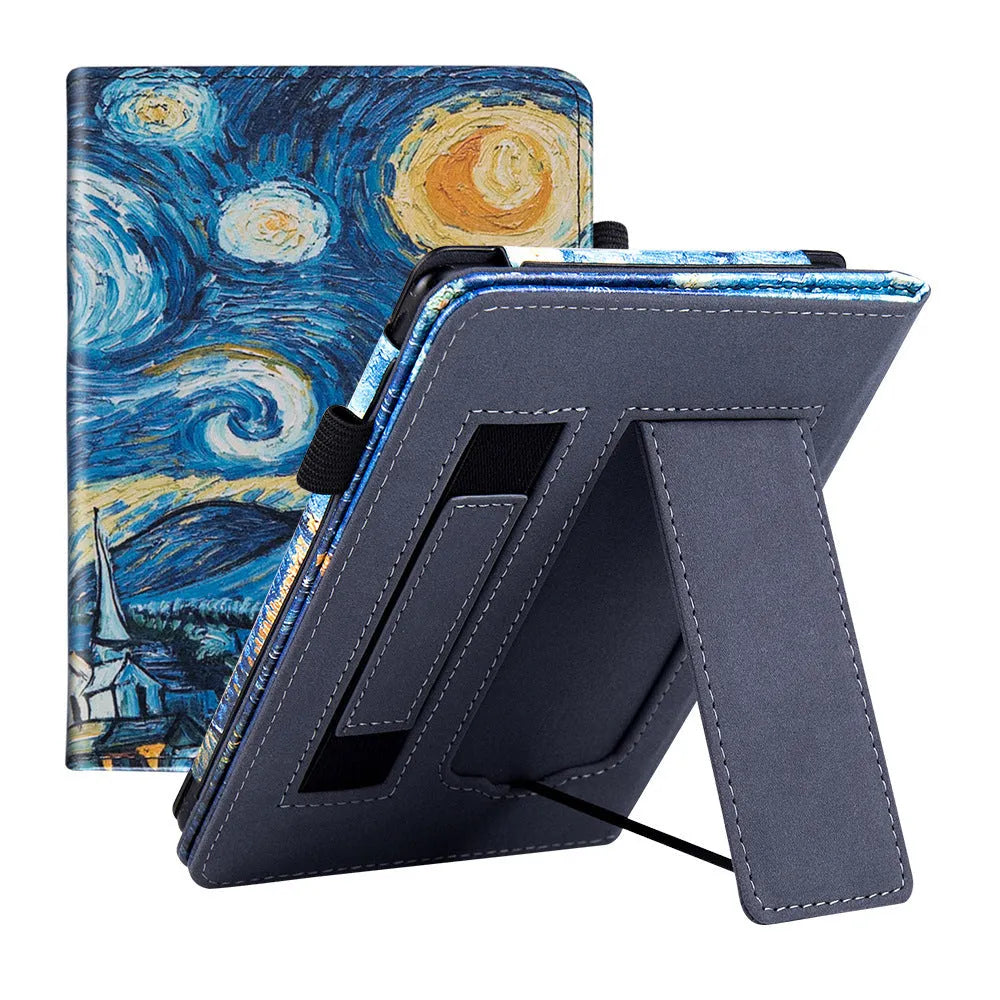 Kindle Paperwhite 11 leather case with wrist splint bracket in calfskin with microfiber lining