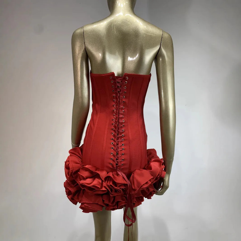 Women's solid colour mid waist dress in urban style available in red, white or black