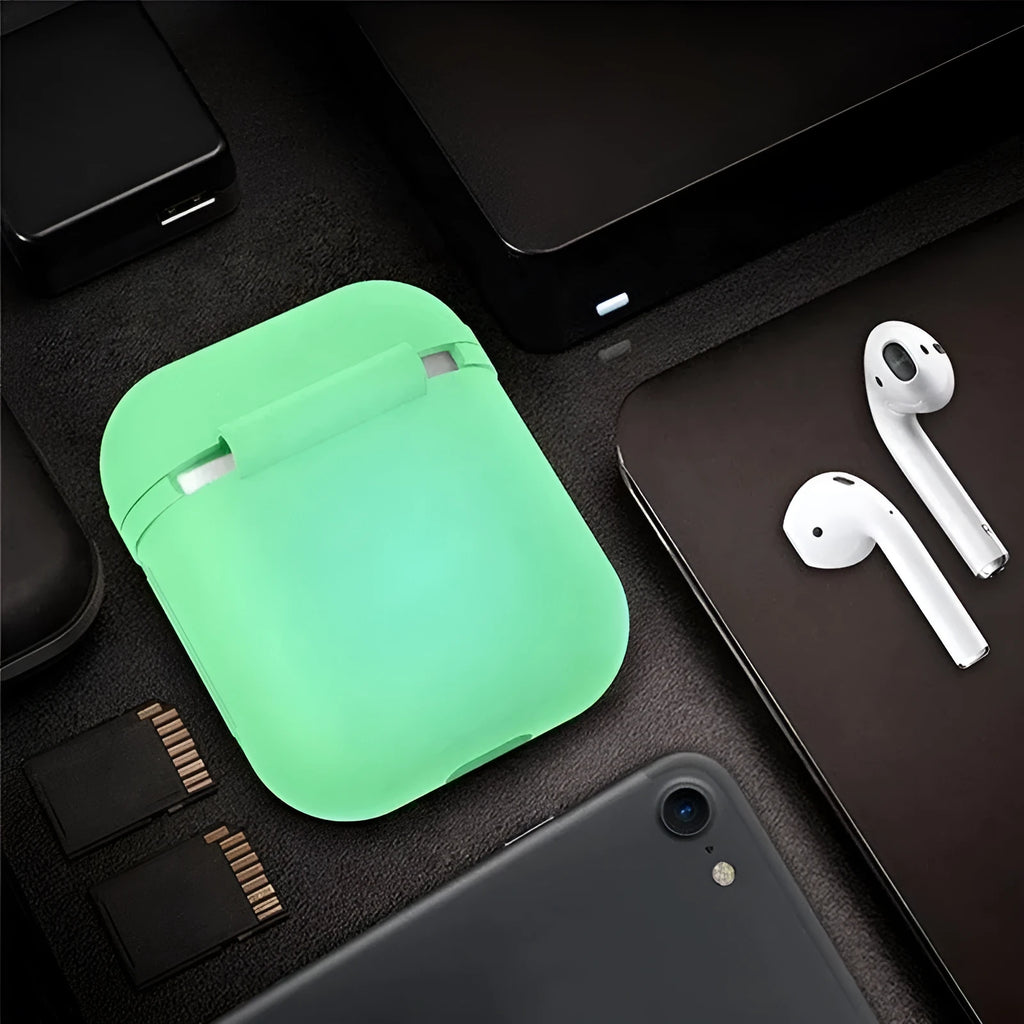 Luminous solid colour silicone flip case for Apple AirPods wireless earphones.