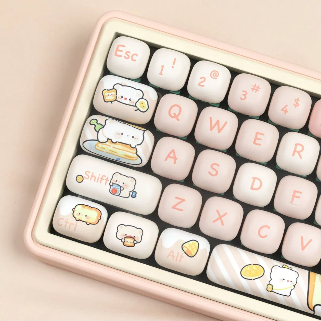 MOG Steamed Bread Bear PBT key caps set with 143+3 keys for mechanical keyboards