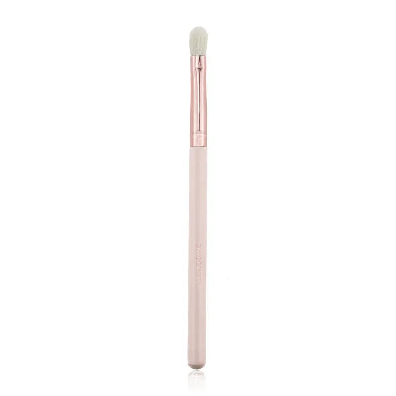 26 pink makeup brushes with wool bristles and wooden handles in a PU storage bag.
