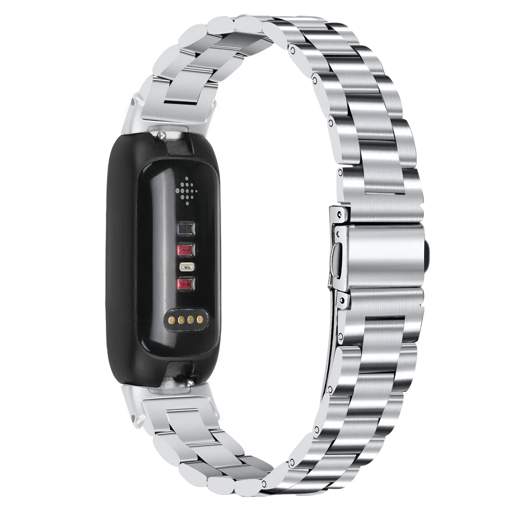 HUAWEI Inspire3 stainless steel magnetic watch strap in silver colour showing 12mm interface and magnetic closure