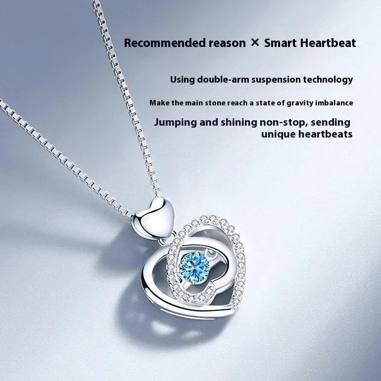 Blue diamond coloured heart necklace and bracelet set with gemstone inlay on an adjustable copper chain.