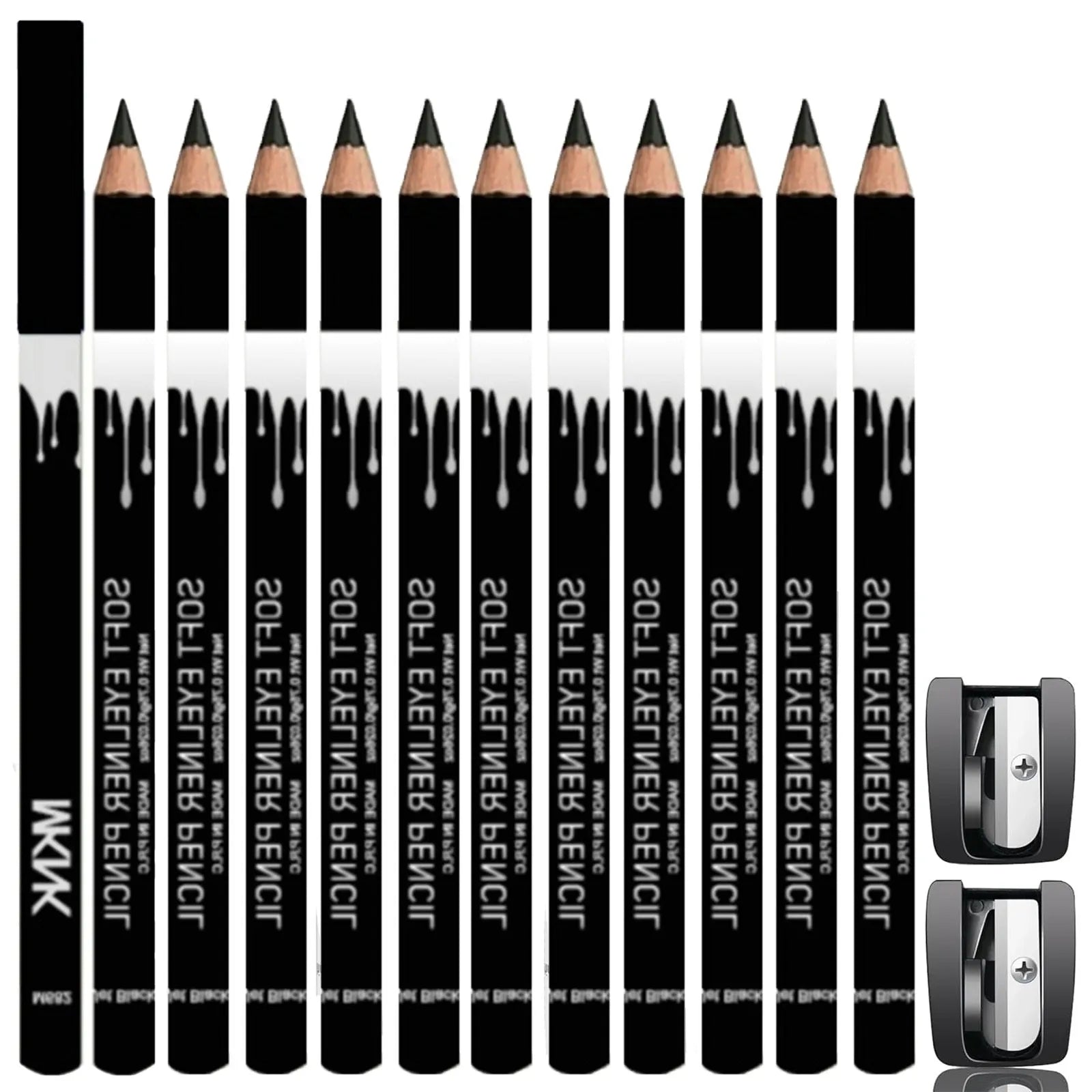12 white and black waterproof eyeliner pencils with sharpener for multi-use makeup application