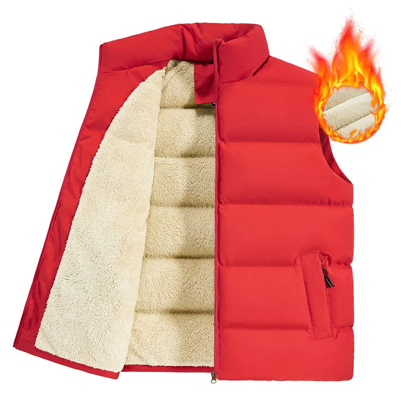 Men's striped lambswool vest in black, dark blue, or red, available in sizes from M to 5XL.