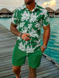 Men's colourful Hawaii print short sleeve shirt and matching shorts casual suit set.