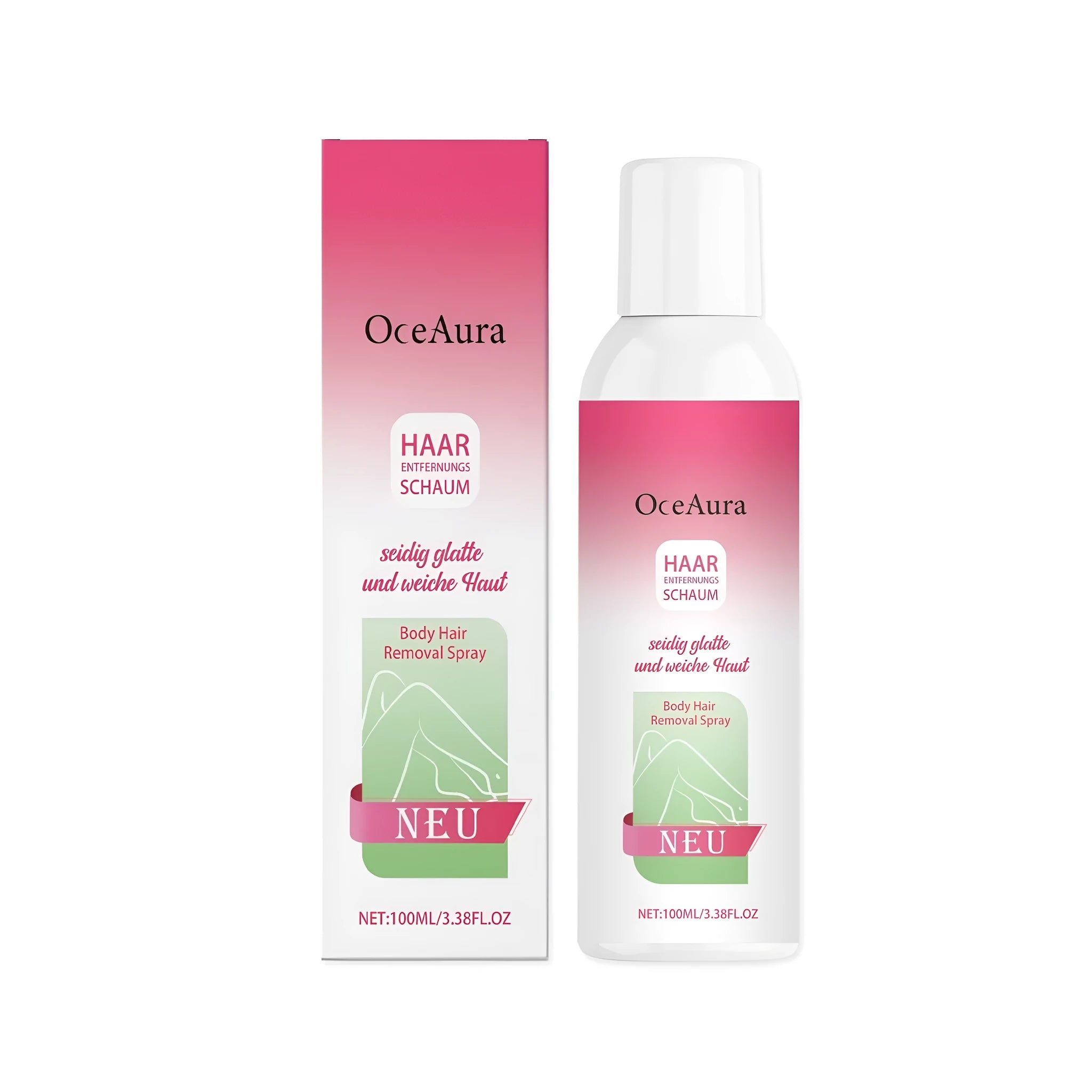 100ml bottle of body hair removal spray with a spray trigger, shown against a plain background.