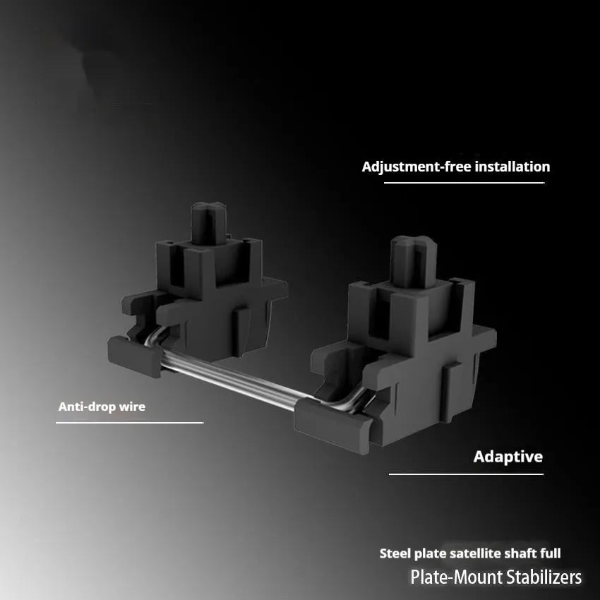 Mechanical keyboard stabiliser kit showing black and milky white stabiliser components with 6.25U and 7U satellite axes