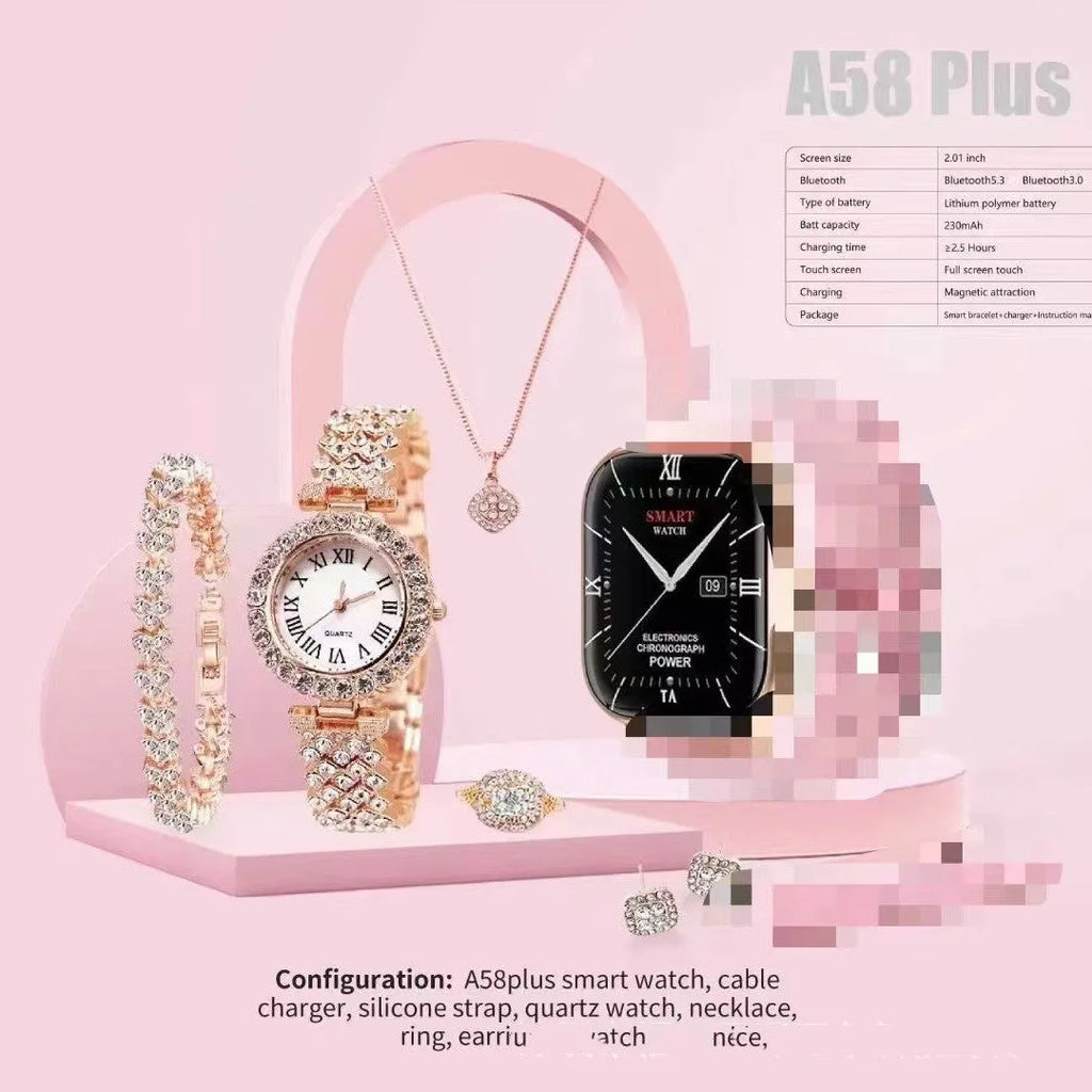 A58plus Smart Watch in black on wrist, showing touchscreen display with time and notification icons.