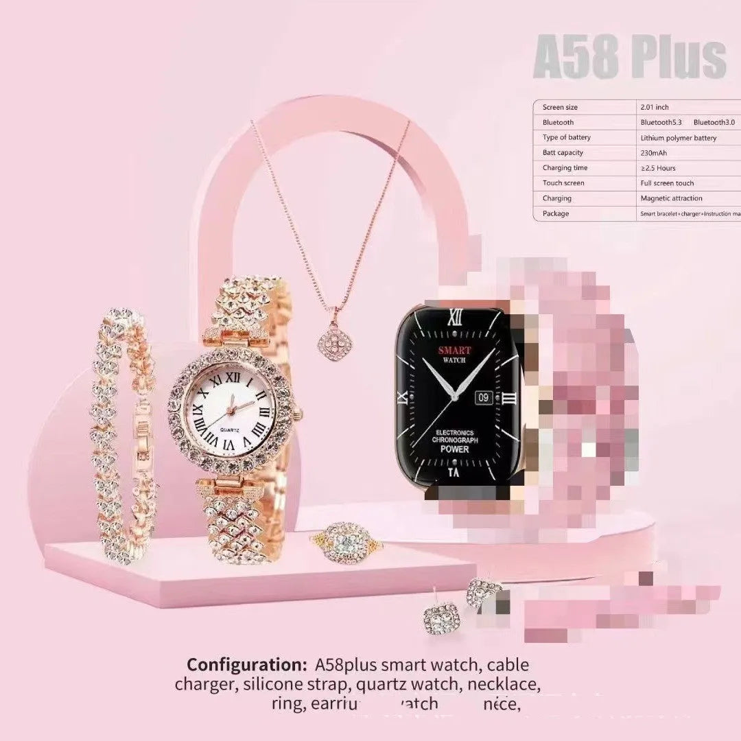 A58plus Smart Watch in black on wrist, showing touchscreen display with time and notification icons.