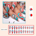 Almond-shaped rainbow nail stickers with colourful lines plaid pattern in four colour variations