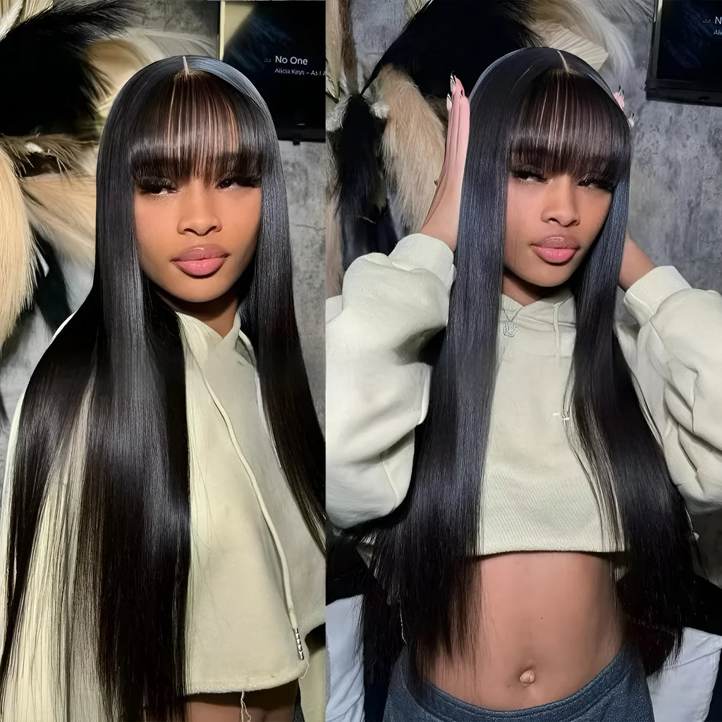 Women's natural colour human hair wig with full lace cap construction showing length options