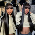 Women's natural colour human hair wig with full lace cap construction showing length options