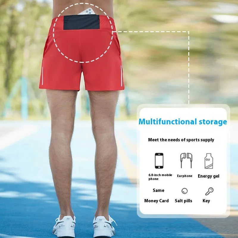 Men's high-waist off-road running shorts in red black navy blue grey colours loose fit quick-drying