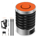 Folding bicycle lock in black orange colour showing collapsed and extended positions