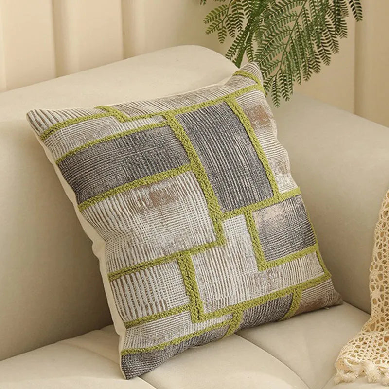 Square Jacquard woven cushion cover with detailed retro botanical pattern in 45x45cm size