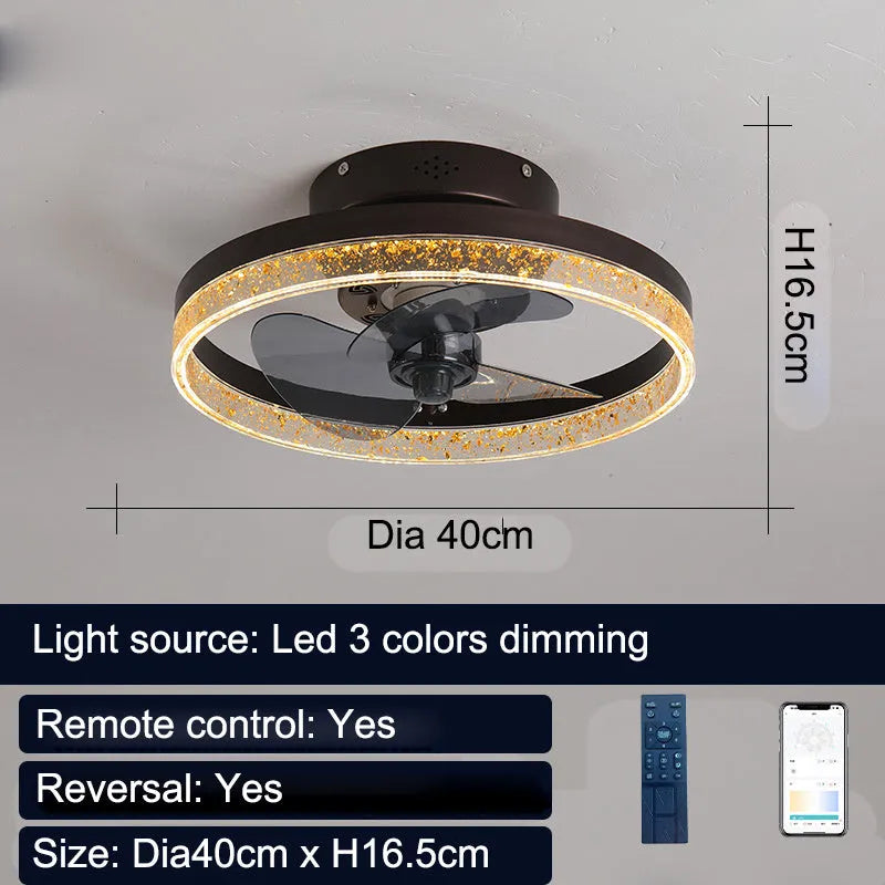 Nordic-style ceiling fan lamp with remote control, LED lighting, and 50cm diameter in coffee gold colour