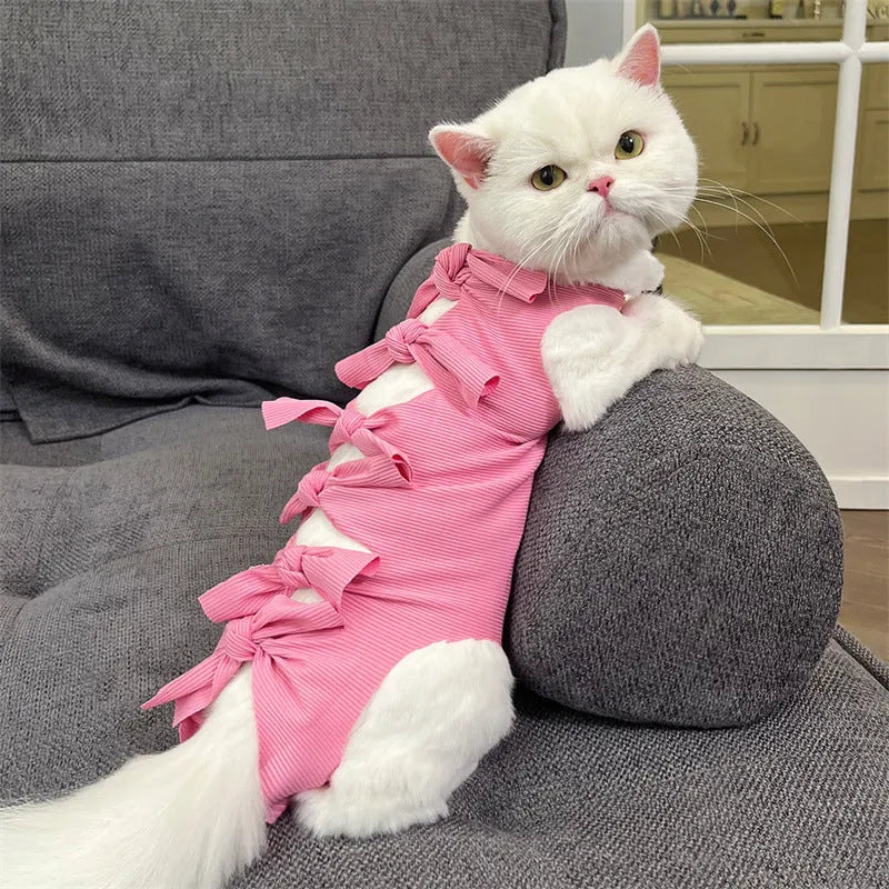 Lace-up cat sterilisation recovery clothing in polyester with adjustable closure