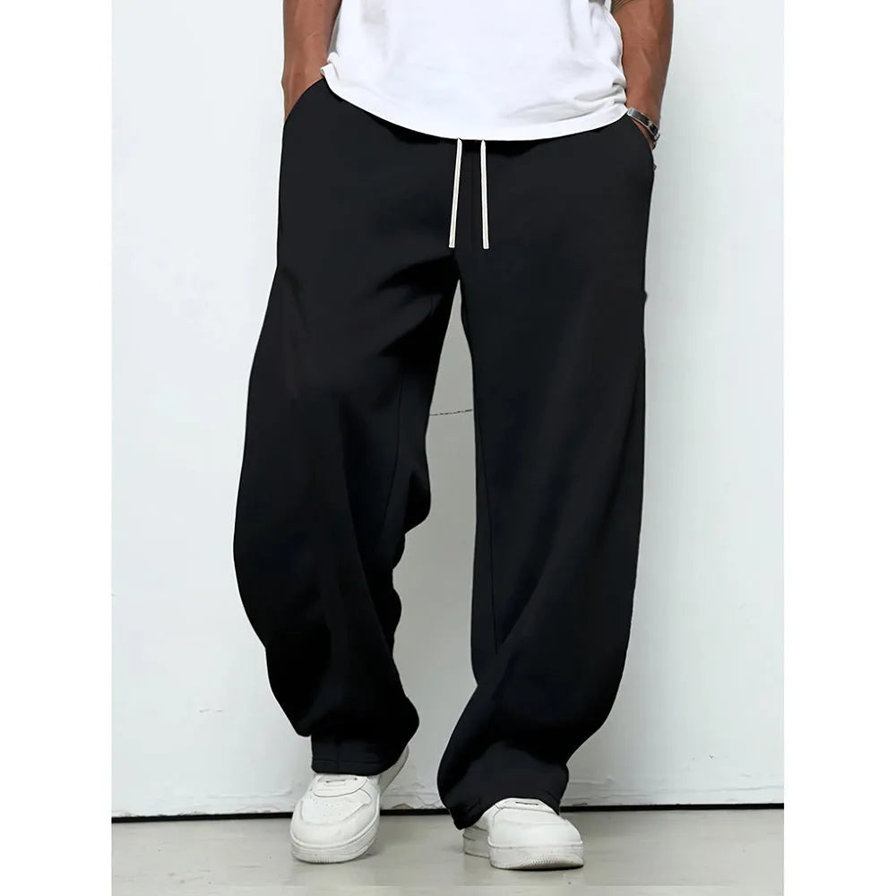 Men's straight leg casual trousers in polyester with micro-elastic waistband