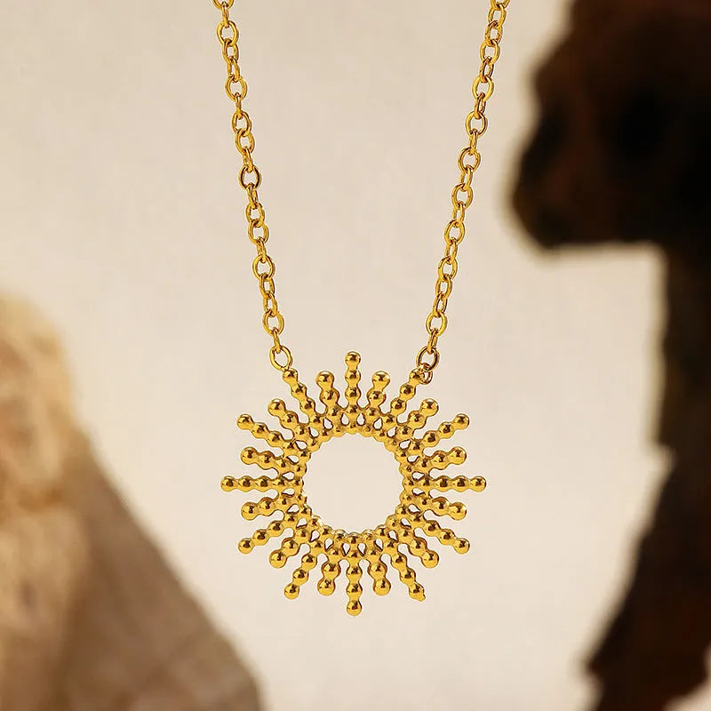 Sunflower series geometric chain bracelet and necklace set with 14K gold plating