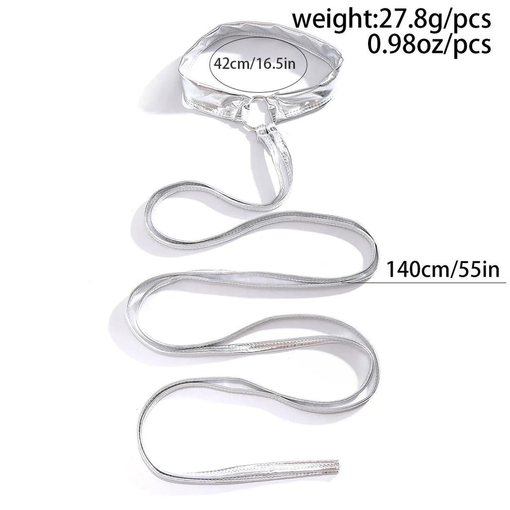 Silver geometric lace-up thigh chain jewellery accessory for women with adjustable ankle fastening