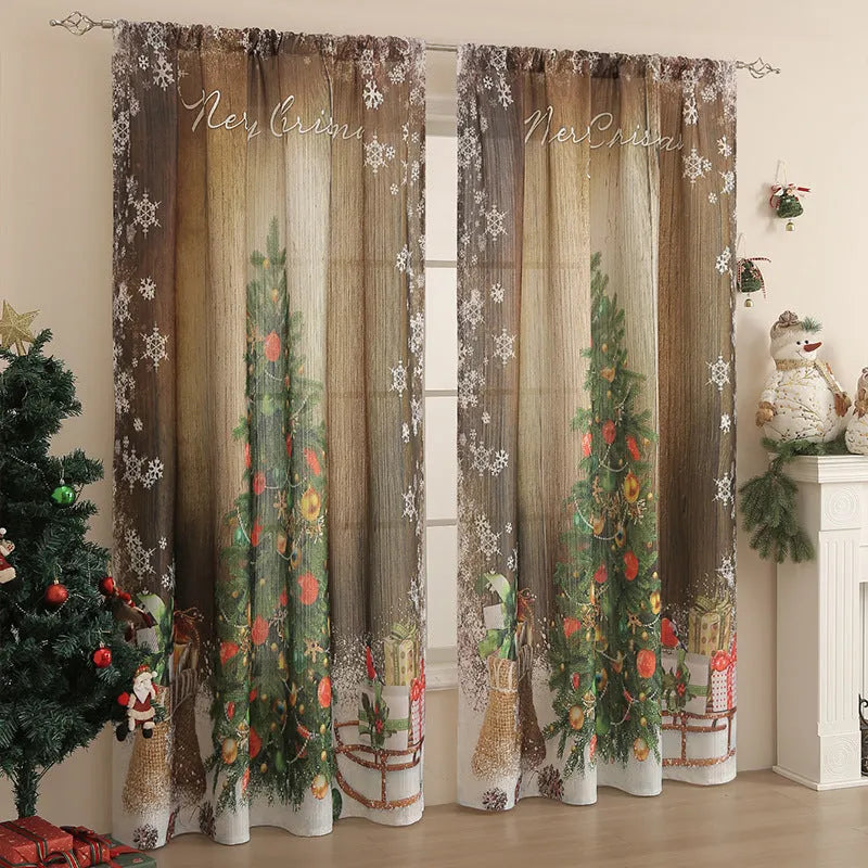 Rectangular printed polyester curtain with Christmas pattern offering semi-sunshade.