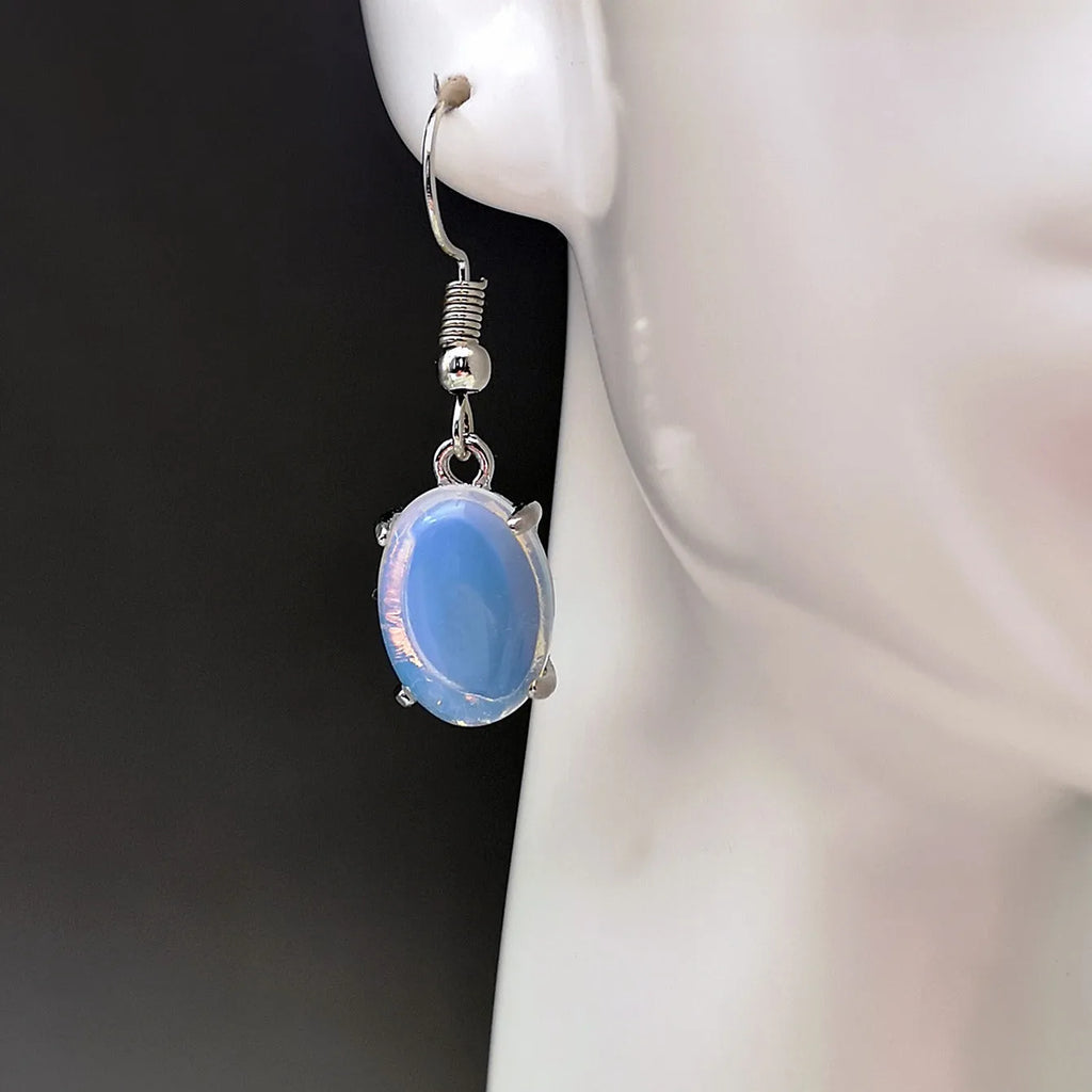 Retro moonstone opal cross drop earrings in electroplated alloy with moonlight white colour