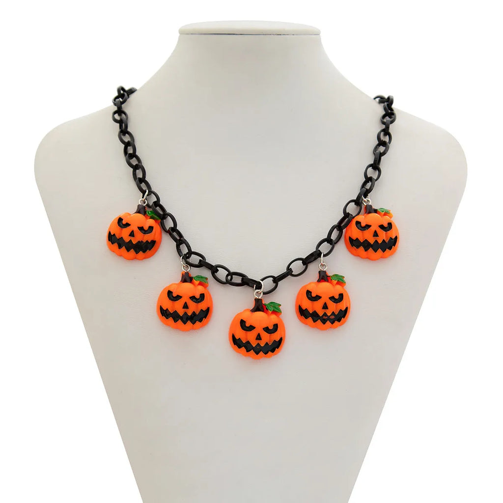 Halloween ghost pumpkin cartoon character acrylic necklace on a regular chain, colour 06705.