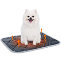 Grey cloth personalised pet cushion shown in four different sizes with a photo insert example.