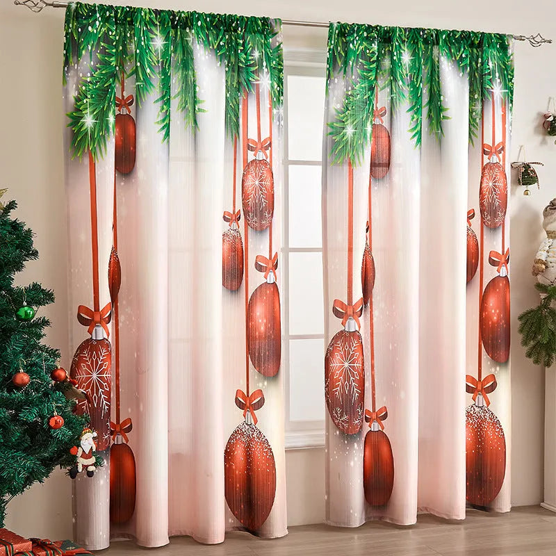 Rectangular printed polyester curtain with Christmas pattern offering semi-sunshade.