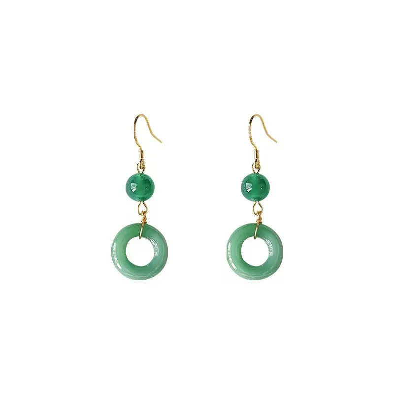 Green geometric peace buckle earrings with Chinese Han clothing and cheongsam design elements