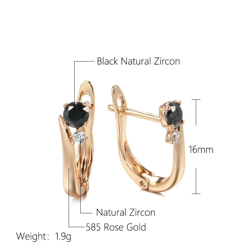 Women's black agate earrings with gold-plated copper construction and drop-shaped retro geometric design