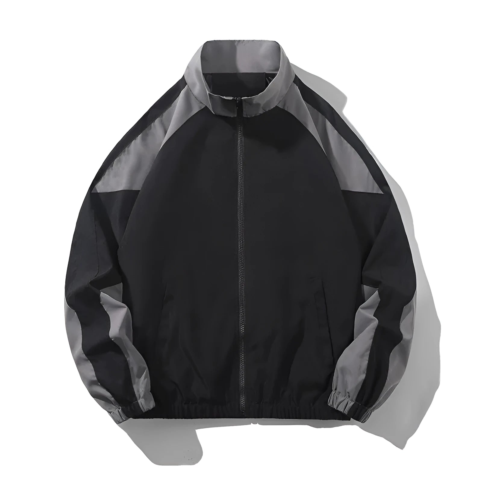 Men's loose fit casual jacket with contrast stitching and side pockets in black or dark blue.