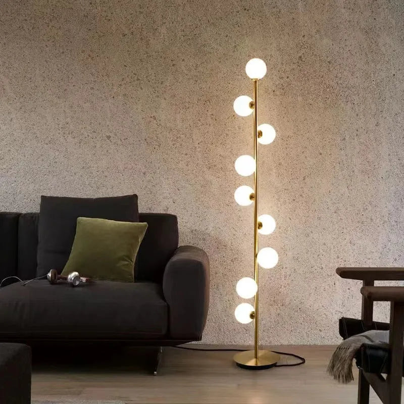Minimalist Nordic floor lamp with marble base and wrought iron glass column