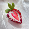 Handmade strawberry hair clip for girls in red or pink pastoral style.