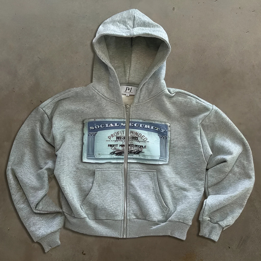 Men's and women's loose fit hoodie jacket with zippered pockets in polyester fabric