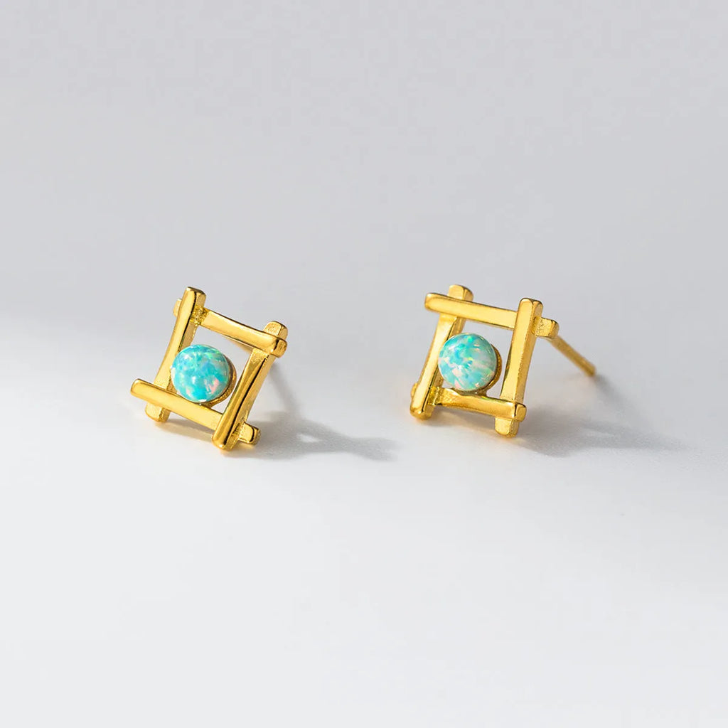 Women's geometric cross quadrangle stud earrings in 925 silver with gold and silver finish options