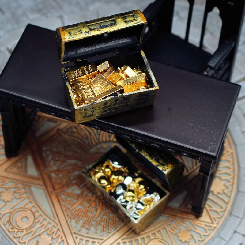 Alloy gold coin treasure box miniature doll house accessory ornaments for teenagers
