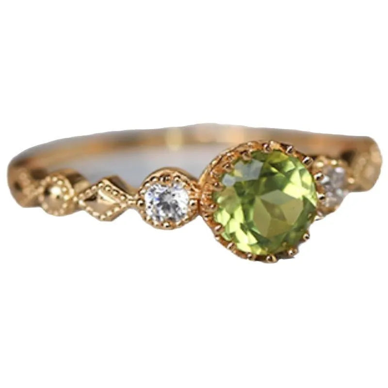 Geometric quadrilateral copper ring with Japanese-style retro artistic design in imitation peridot colour