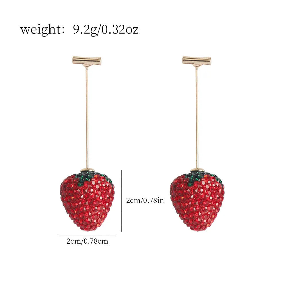 Red geometric strawberry stud earrings made from zinc alloy for women.