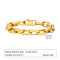 Men's stainless steel square chain bracelet in gold, black, steel, and retro colour finishes.