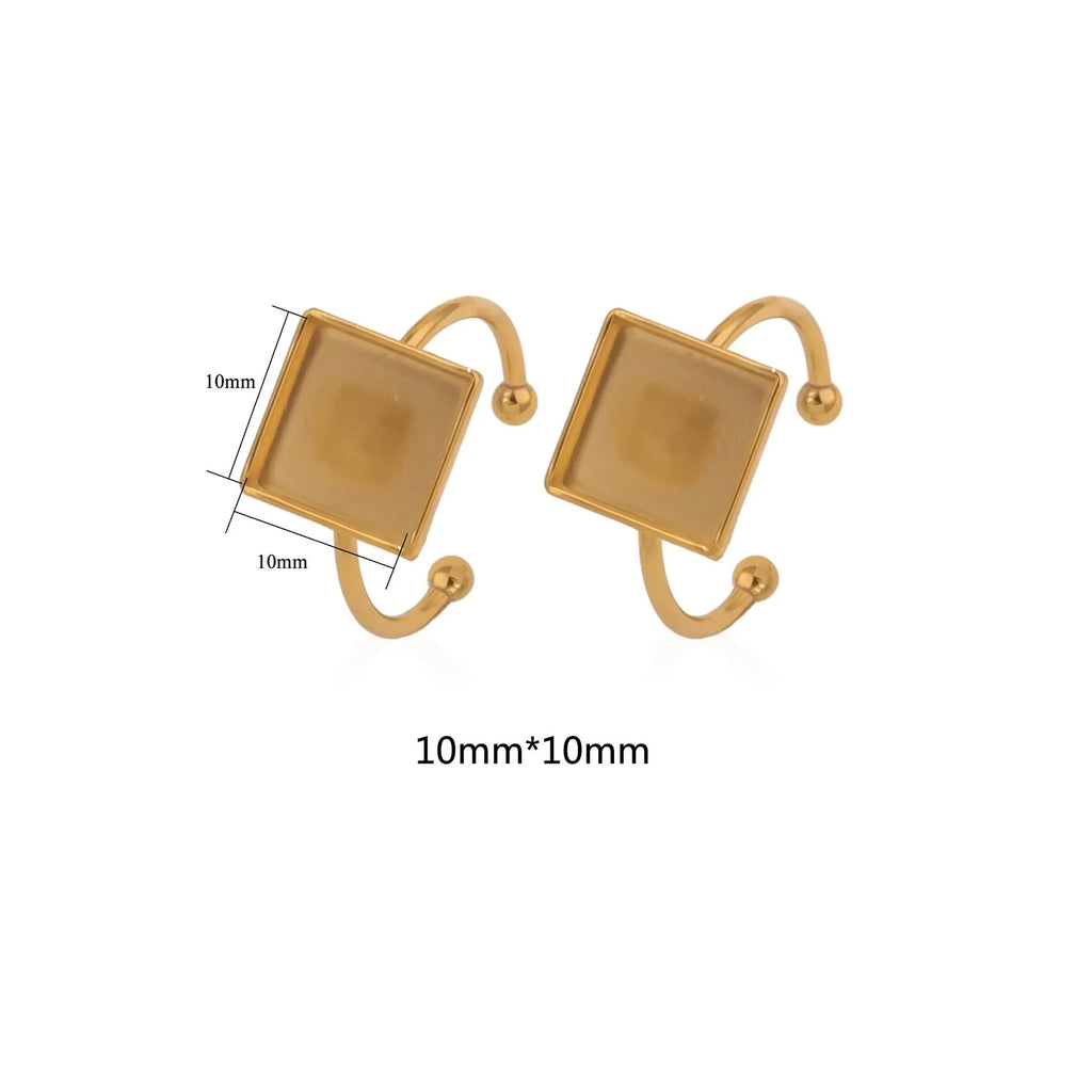 Golden electroplated stainless steel ring setting with multiple shape options for DIY jewellery making