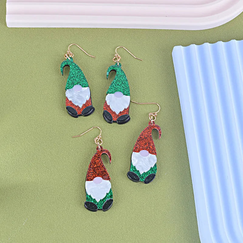 Cartoon Santa Claus acrylic earrings in red, green, or mixed colour hat designs