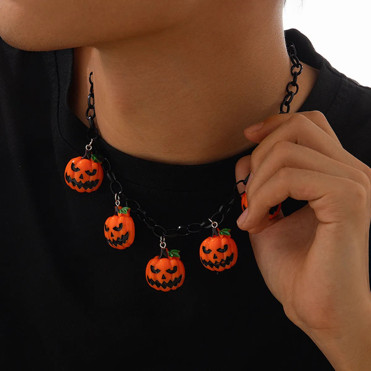 Halloween ghost pumpkin cartoon character acrylic necklace on a regular chain, colour 06705.