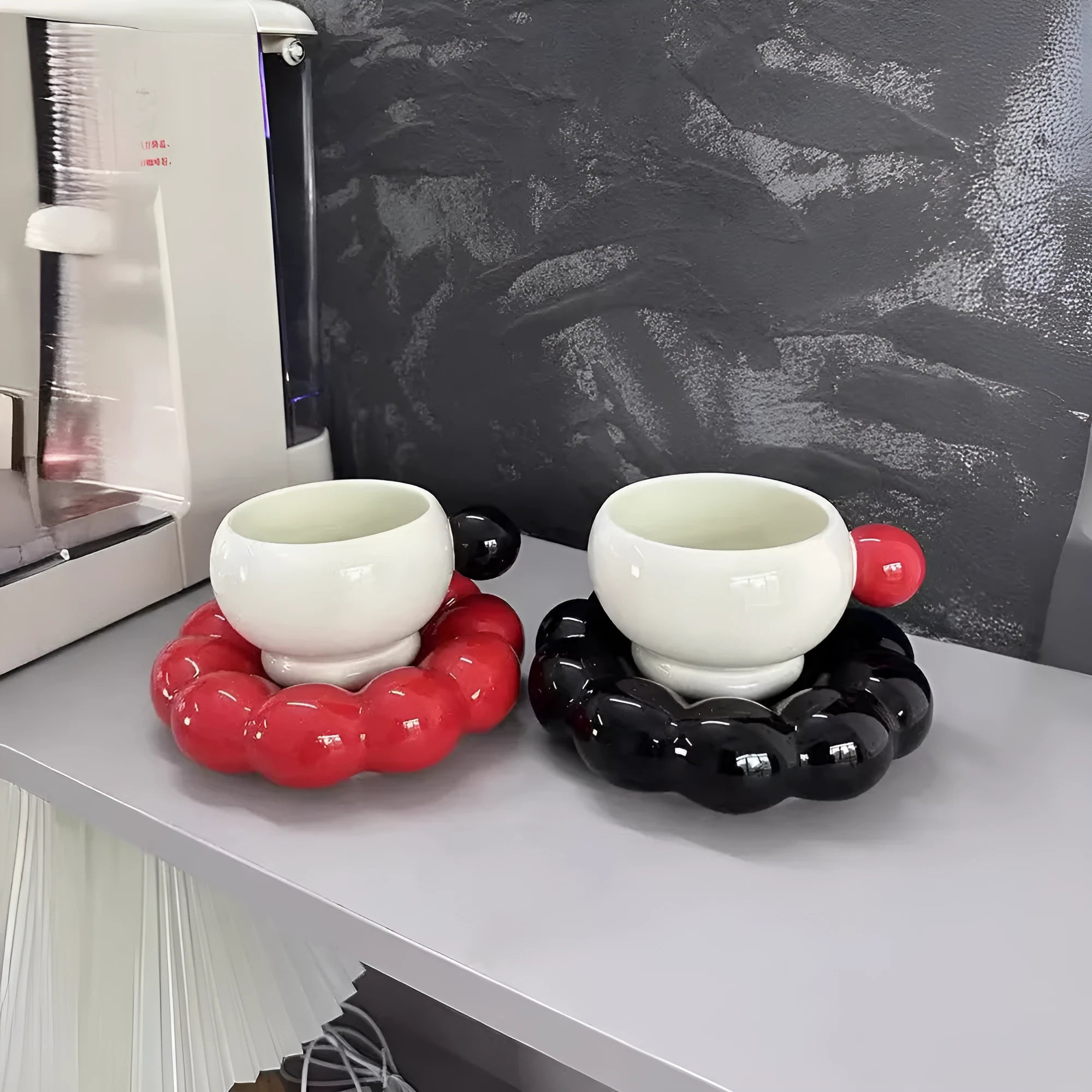 Ceramic coffee cup and saucer set in cotton candy colours with 250ml capacity and high temperature resistant construction