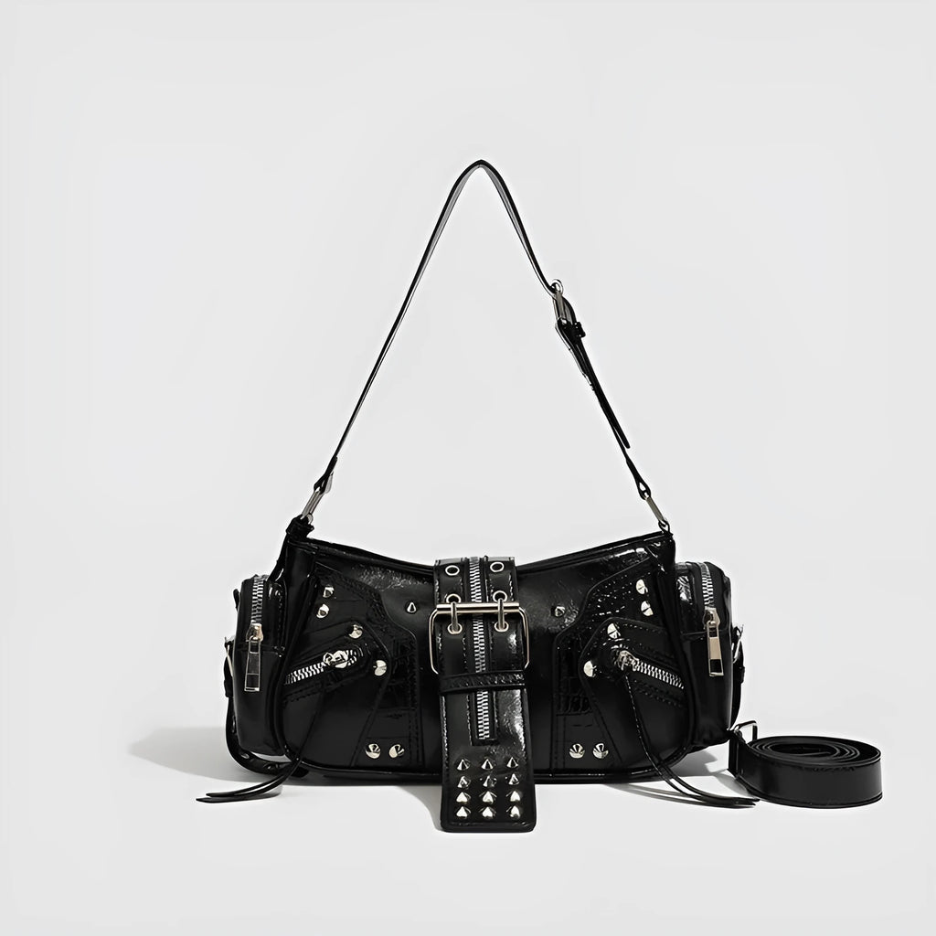 Black retro dumpling-shaped women's handbag made from oil wax leather with phone pocket and organisational compartments