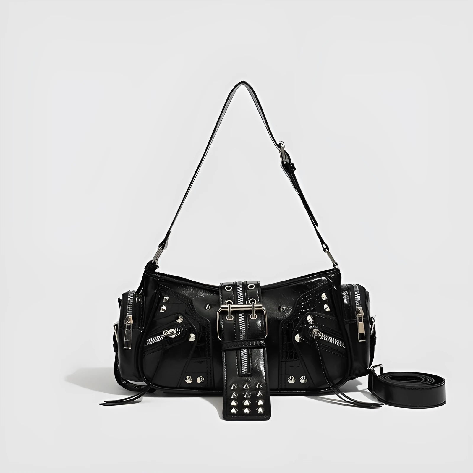 Black retro dumpling-shaped women's handbag made from oil wax leather with phone pocket and organisational compartments