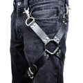 Black women's leggings with attached PU leather fashion accessories
